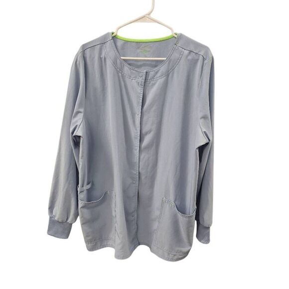 Scrubstar Women's Baby Blue Poly/Spandex Snap Front Warm Up Scrub Jacket - Picture 3 of 10